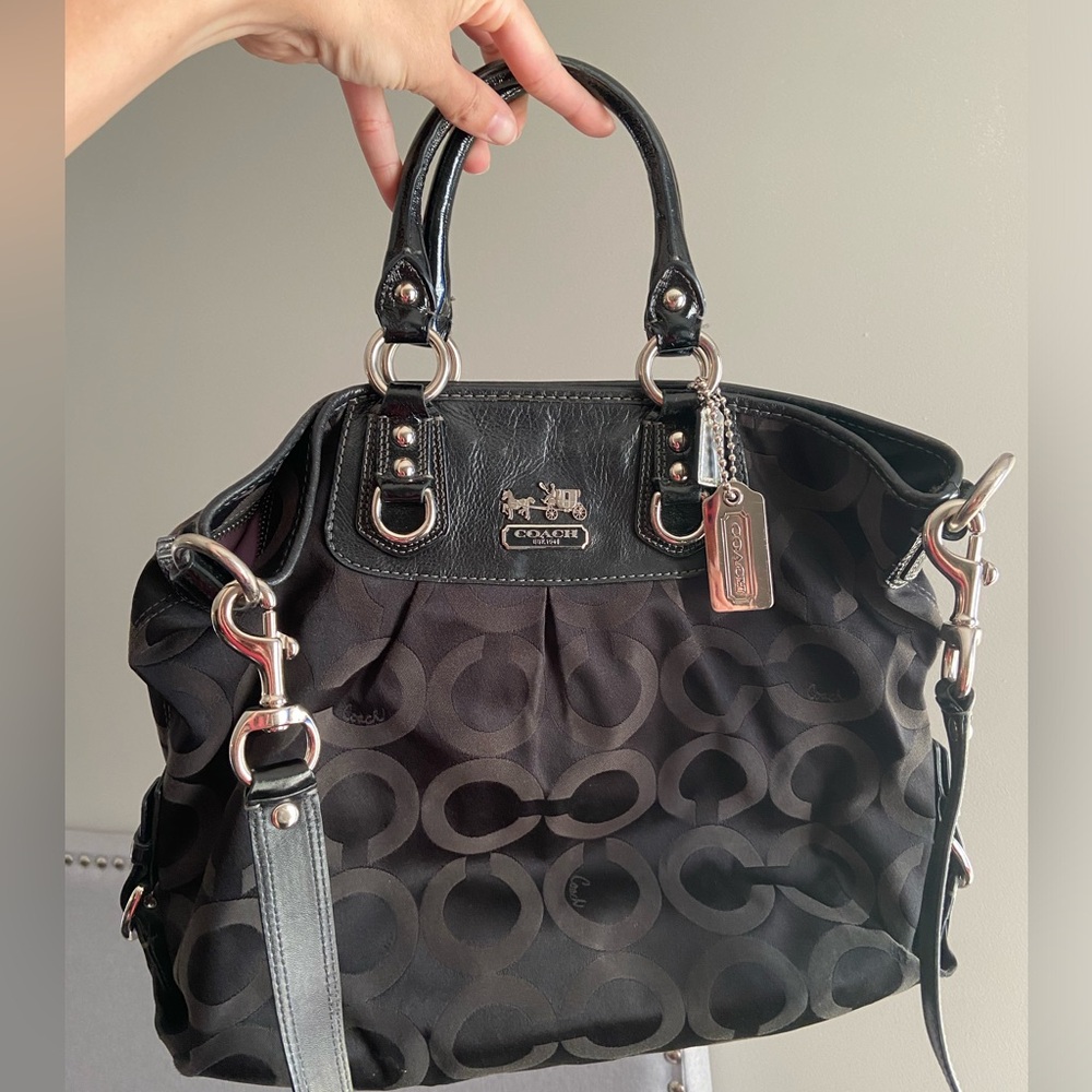 Coach Black Satchel with Signature Monogram